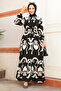 Black Patterned Hijab Dress - 23433s