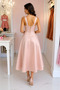 Powder Midi Length Satin Evening and Graduation Dress - 2
