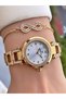 Women's Wristwatch – Gold Color Steel Band – Cut Glass & Rhinestone Dial Mrd987-1236 - 5