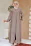 Zippered Dark Beige Hijab Robe 45285Kbej