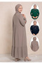 Women's Plus Size Woven Viscose Fabric Long Sleeve Hijab Dress / Mink 33436 - 2