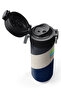 Kids Navy Blue Dark Gray Beige Patterned Straw and Direct Drinking Steel Thermos 500 ml 31893 - 4