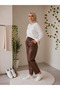 Tan Leather Trousers with Elastic Waist - 2