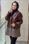Square Patterned Leather Jacket with Sequins and Leopard Detail - 3