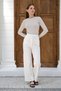 White Women's High Waist Pleated Fabric Trousers Wide Leg Loose Fit Stylish Office Pants - 7