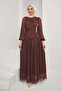 Plum Front Stone Detailed Sleeve Tie Evening Dress