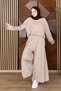 Women's Modal Cupra Fabric Oversize Tunic Wide Leg Pants Hijab Suit 1227 Beige - Premium Series - 4
