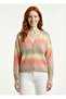 Salmon Camel Color Gradient V-Neck Knitwear Cardigan