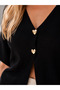 Women's V Neck Short Sleeve Heart Button Knitwear Cardigan - 2