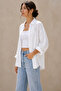 Women's White Muslin Oversize Casual Cut Buttoned Shirt - 4