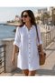 Women's 100% Cotton White Muslin Tunic Shirt Oversize Beach Dress Long Casual Shirt - 6