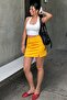 Yellow High Waist Front Slit Short Skirt Mg2086