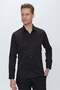 Slim Fit Tie Collar Cotton Satin Long Sleeve Black Shirt Gk 624 - 4
