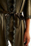 Women's Khaki Soft Velvet Three Quarter Sleeve Rope Strap Pants 3-Piece Pajamas - 3