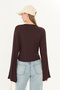 Brown Natural Viscose Ultra Soft Waist-Fitting Gathered Detail Wide Long Sleeve Full Stretch Women's Blouse - 8