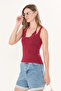 Burgundy Invisible Double Layer Square Neckline Lace Detailed Ultra Soft 95% Natural Viscose Full Stretch Undershirt - 6