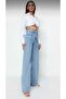 Wans 90's Snow Wash Blue Lycra Super High Waist Loose Jeans Palazzo Trousers - 2
