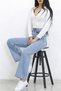 Valeria Snow Wash Blue Lycra Super High Waist Loose Jeans Palazzo Trousers - 3
