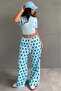 Blue Polka Dot Side Striped Wide Leg Women's Sweatpants Mg2860 - 5