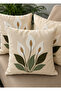 Punch Embroidered Cushion Cover with Zipper 42X42 Cm, Floral Pattern, Decorative, Cream, 1 Piece - 2