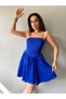 Satin Strapless Adjustable Strap Dress - Cobalt Cobalt - 3