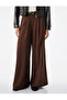 Comfortable Cut Viscose Fabric Pleated Wide-Leg Trousers with Belt Detail - 3