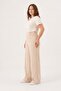 Women's Wide-Legged Pants with Side Zipper, No Pockets, Elasticated Back and Buckle Detail - 2