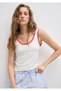 Embroidered Piping Detailed Ecru Athlete T-Shirt Fitted / Body-Fitting Cut 1614293-70057 - 2