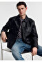 Black Faux Leather Jacket Loose Fit / Relaxed Fit 0110798-71379