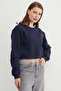 3 Thread Heart Embroidered Crop Sweatshirt - 3