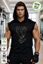 Men's Printed Black Hooded Cotton Athlete Sleeveless Sports Tshirt