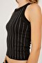 Women's Striped Summer Sleeveless Slim Black Crop Blouse - 4