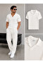 Men's Corded Fabric Ottoman Fabric Polo Collar T-Shirt Pants Bottom Top Set