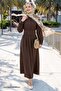 Buttoned Bitter Brown Dress with Elastic Waist - 2