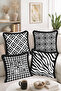 Home Sweet Home Written Black and White Geometric and Zebra Patterned 4-Piece Fringed-Tasseled Throw Pillow Cover Set - 2