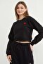 3 Thread Heart Embroidered Crop Sweatshirt