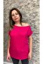 Single Shoulder Low-cut Boat Neck Viscose Mercerized Fabric Fuchsia T-shirt - 3