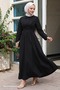 Belt Detailed Shirt Collar Black Dress - 2