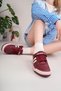 Unisex Lace-Up Velcro Sports Sneaker Shoes-Burgundy-White