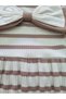 Girl's Large Bow Detail Light Brown Striped Camisole Dress Long Sleeve Soft Textured Casual and Special Occasion Dress - 7