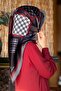 100% Twill Silk Scarf with Plaid Pattern Gray - Red Color 90X90 Scarf Sewing Shape: Hand Sewing - 5
