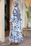 Floral Buttoned Satin Dress - Indigo - 2