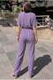 Lila Apaş Collar, Short Sleeves, Linen/Airobin Fabric, Relaxed Fit, Half Placket, Drawstring Waist Jumpsuit - 3