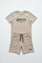 Boy's Set in Light Beige - Shorts Set, Super Quality, Full Lycra, Oyswoh Fabric, Top and Bottom Set, Summer Short-Sleeved Oyswoh Fabric, Full Lycra, Stretchy, Super Quality. - 3