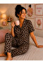 Ultra Soft Textured Cotton Buttoned Pajama Set with Leopard Pattern - 2
