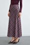 Plaid Patterned Maxi Length Satin Skirt - 7