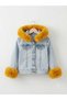 Girl's Hooded Blue Denim Jacket with Fur Detail on Sleeves - 5