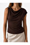 Crepe Scuba Fabric Asymmetrical Cut Decorative Button Detailed Degaje Collar Blouse - 4