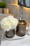 İnci̇ Glass 2-Piece Bathroom Set - Glass Liquid Soap Dispenser and Glass Toothbrush Holder ✨ Coffee Smoke-Cream Ceramic Plate Glass Toothbrush Holder Glass Bathroom Organizer Toothbrush Glass Soap Dish Bathroom Set Bathroom Decoration Toothpaste - 2