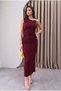 Drapeli gold buckle detailed burgundy midi graduation evening dress